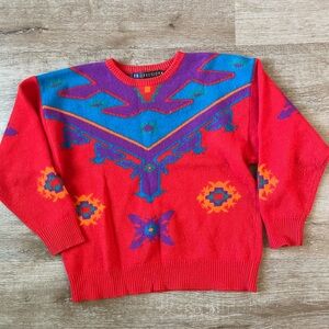 Vintage IB Diffusion Angora Red Geometric Sweater size Medium